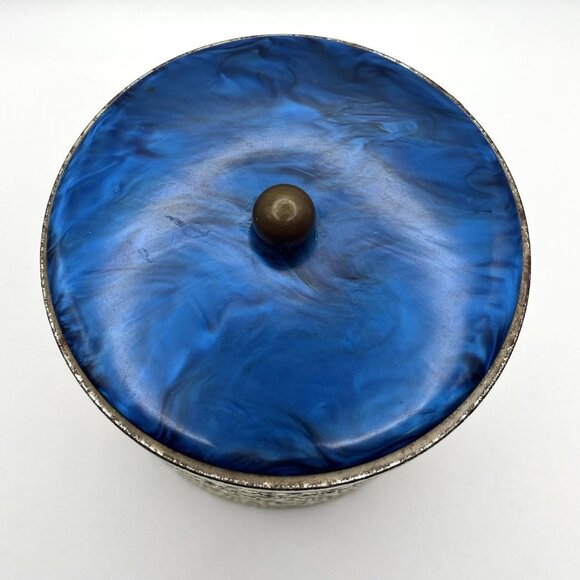 Vintage Hollywood Regency Filigree Tissue Cover Blue Lucite Top Mid Century Glam - Picture 6 of 8